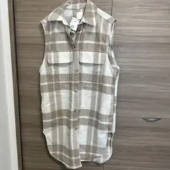 H&M ノースリーブシャツ XS ベージュチェック 新品未着
