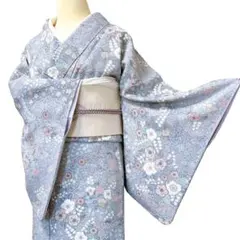 夏着物　水色　ライトブルー　流水　鉄線　花　裄68 夏着物 水色 ライトブルー 流水 鉄線 花 裄68 - メルカリ