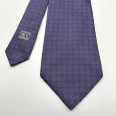 迪奧 Dior 領帶 絲綢 紫色 圓點圖案 CD 標誌 商務