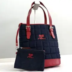 【美品】クレージュ デニム バケツ型 トートバッグ ポーチ付き