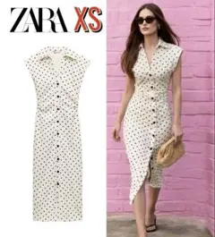 ZARA 定価7,990円 リネン ドット柄 シャツワンピース XS 1点限り♪
