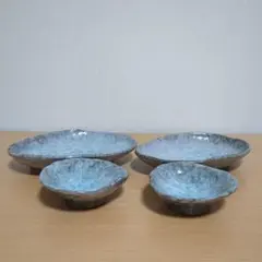 美品　小判皿　大・小　笑和　司陶器　青釉　萬古焼　陶器　2セット