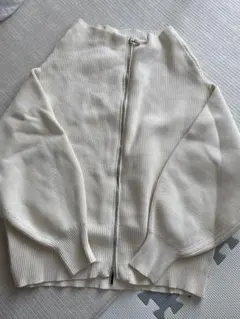 titivate アイボリー リブ編み フルジップ カーディガン