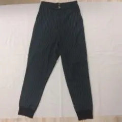 n'OrLABEL ストライプ ワイドパンツ　ゆるシルエット 黒系 体型カバー