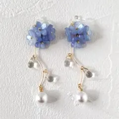 パープルフラワーとパールのロングノンホールピアス