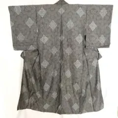 1203 着物　小紋　袷　柄物　灰色　グレー　和装