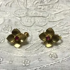 22k 9Pピンクサファイア クロス プラススタッドピアス 22金 パヴェ