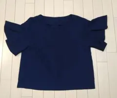ネイビー フレア袖 Vネック シャツ　ブラウス　GU　S