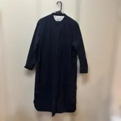 無印良品　ネイビー　フランネルスタンドカラー長袖ワンピース　XL　フレア
