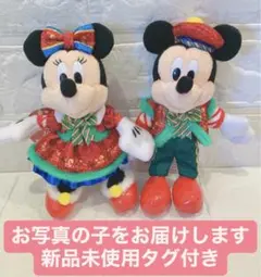 新品タグ付き　ぬいぐるみバッジ　ミッキー・ミニー　２体　ディズニークリスマス