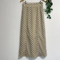 ベージュ ドット ロングスカート レトロ ナチュラル ナロースカート セミタイト
