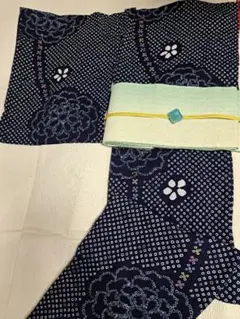 絞り浴衣と半幅帯 (麻) 手縫い 花繋ぎのサムネイル