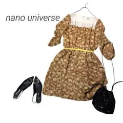 nano universe ナノユニバース シフォンワンピース 花柄 茶