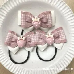 【再販】ハンドメイド キッズ リボンヘアゴム ＊ぷっくりいちご×ピンク千鳥格子＊