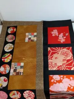 K タペストリー　テーブルランナーちりめん　木綿　正絹　童　長さ82と128