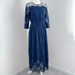 POUR VOUS プールヴー　レースロングドレス　ネイビー　M