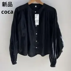 新品　coca コカ　黒　長袖ブラウス M ギャザー　シャツ ノーカラー