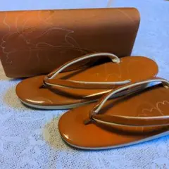 草履　バックのセット　オレンジ色 花柄　【美品】