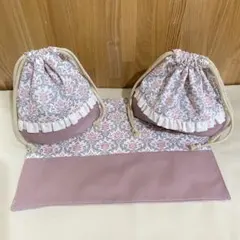 入園準備　ハンドメイド　お弁当袋　コップ袋　ランチョンマット　花柄　フリル