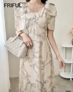 SHEIN FRIFUL リボン柄 ワンピース Mサイズ 肩リボン　ホワイト