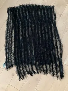 美品♪シルク100%フリンジ ストール ブラックのサムネイル