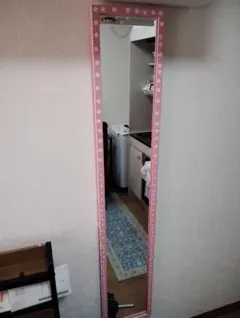 ドット柄 ピンクフレーム 姿見 スタンドミラーのサムネイル