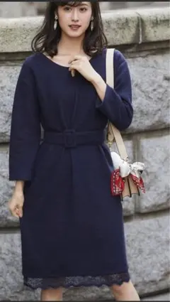 tocco closet 4WAYベルト付きレース装飾起毛ニットソーワンピース