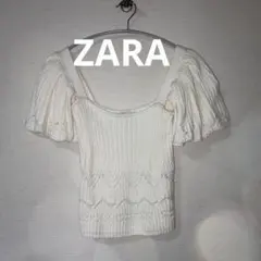 新品　ZARA ザラ パフスリーブ リブニット トップス ホワイト Mサイズのサムネイル