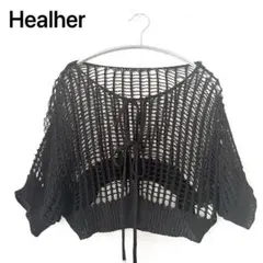 【美品】Heather　カーディガン　ボレロ　半袖　メッシュ　ブラック　リボンのサムネイル