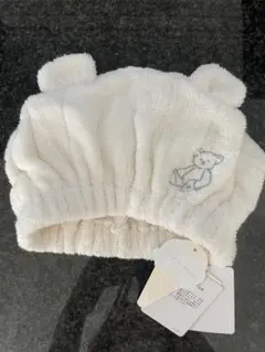 新品値札付き　ジェラートピケ　ホワイト クマ刺繍 ベビー帽子 Fサイズ