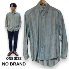 ヴィンテージ 80s 総柄ジャガードシャツ ストライプ 花柄 ブルー 春夏