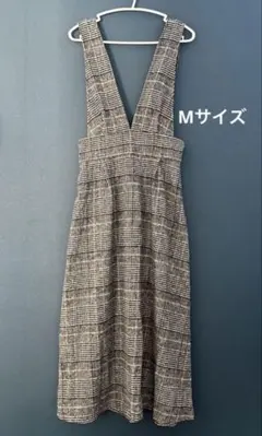 格子柄グレー☆Vネックキャミソールロングワンピース Mサイズ
