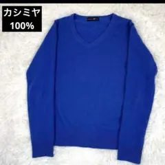 カシミヤ100% TAKASHIMAYA Vネック 長袖 ニット ロイヤルブルのサムネイル