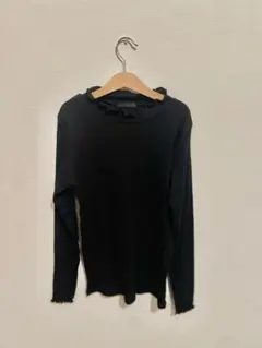 フリルネック ブラック 長袖ニット