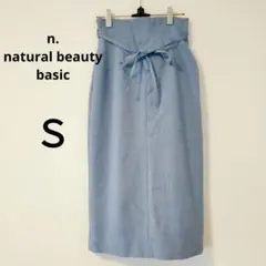 nナチュラルビューティーベーシック　リボン付きライトブルーロングタイトスカートＳ