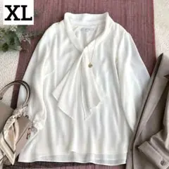 大きいサイズ untitled アンタイトル ボウタイ ブラウス XL 白 長袖 