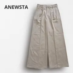 Y6850【アニュースタ】ワイドパンツ センタープレス 美脚 ライトベージュ S