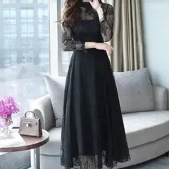 黒のレースロングドレス お呼ばれドレス