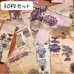 植物柄デザインペーパー アンティーク 花 レトロ コラージュ素材シート 紙モノ