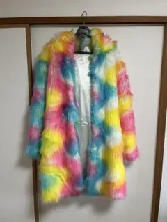 古着 ビンテージ クレイジーカラー フェイクファーフードコート