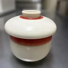 茶碗蒸し器蓋付き 10客セット 白 赤ラインのサムネイル