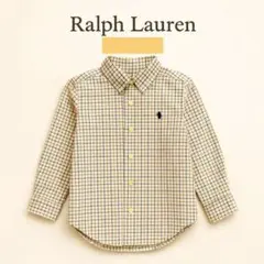 美品Ralph Lauren チェック柄シャツ（子供110㎝）黄色系　馬刺繍　綿