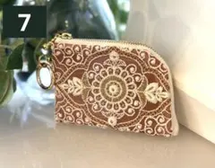 7 インド刺繍リボン　Ｌ字ファスナーミニ財布