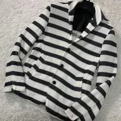 美品 L相当　ニコル スタンドカラー ジャケット ニット ボーダー 襟ワイヤー