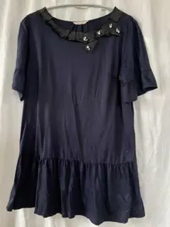 きよ様専用　Rose Tiara ビジュー付き 半袖ペプラムカットソー 紺色のサムネイル