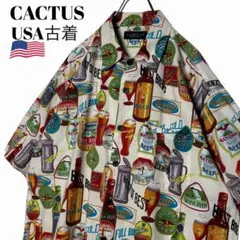 USA古着 ビール柄 アロハシャツ コットン/レーヨン XL 総柄サマーシャツのサムネイル
