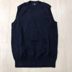 美品 UNIQLO ユニクロ UVカット ノースリーブ ニット M ネイビー