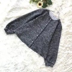 GLACIER【M】ノーカラー ジャケット グレー 長袖 テクスチャー生地
