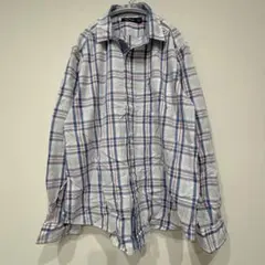 ノーティカ チェック長袖シャツゆったりサイズ 青赤綿お出かけシャツのサムネイル