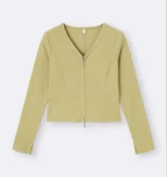 GU リブダブルジップVネックカーディガン